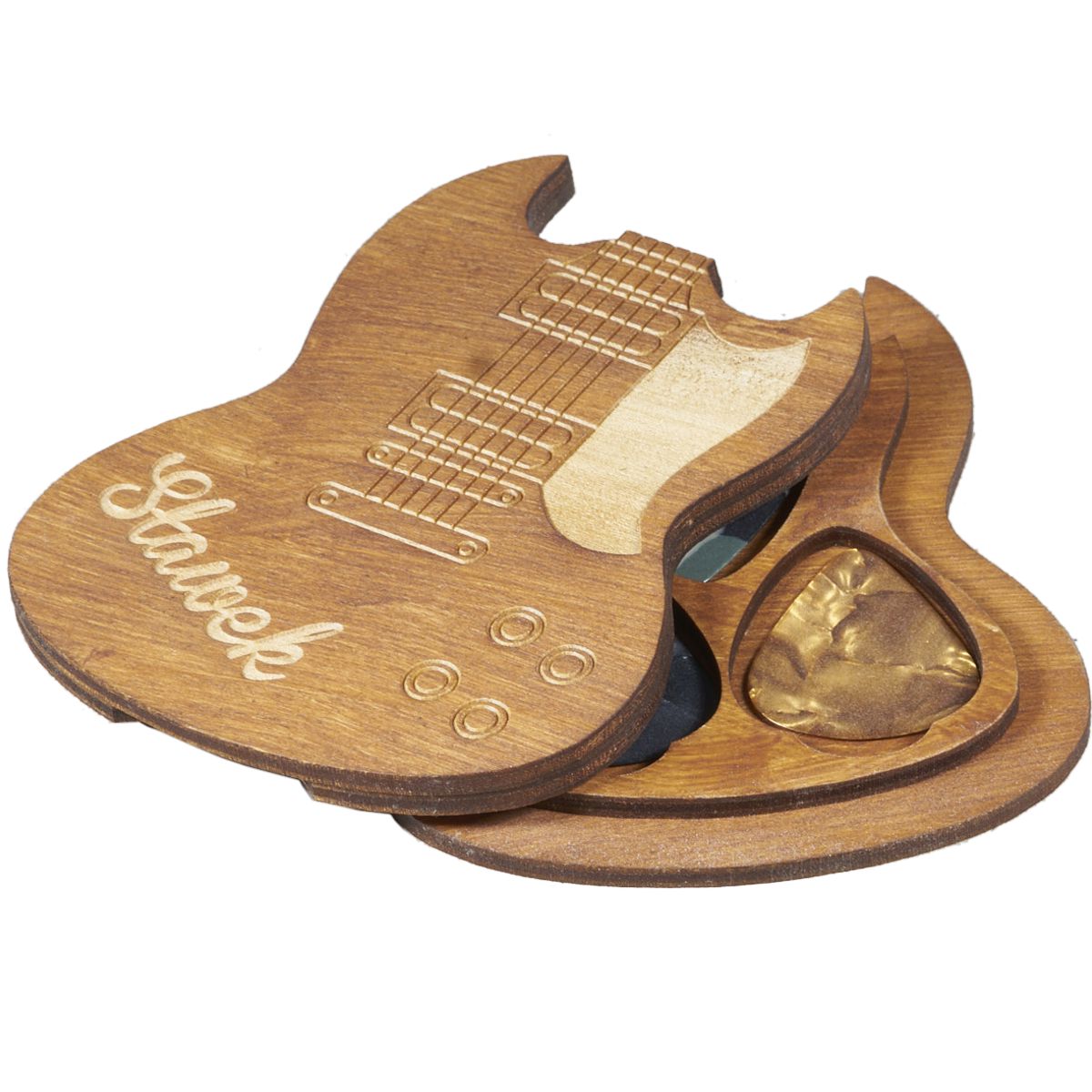 gitara 01 z 6 Efektowny pojemnik do 3 kostek gitarowych