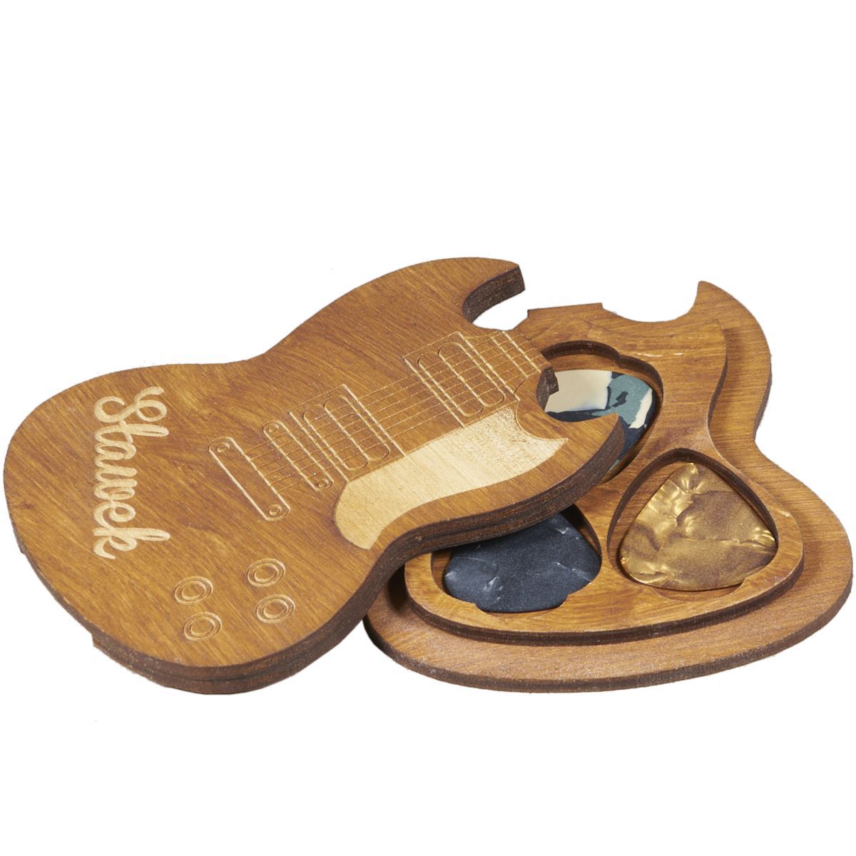 gitara 01 z 7 Efektowny pojemnik do 3 kostek gitarowych