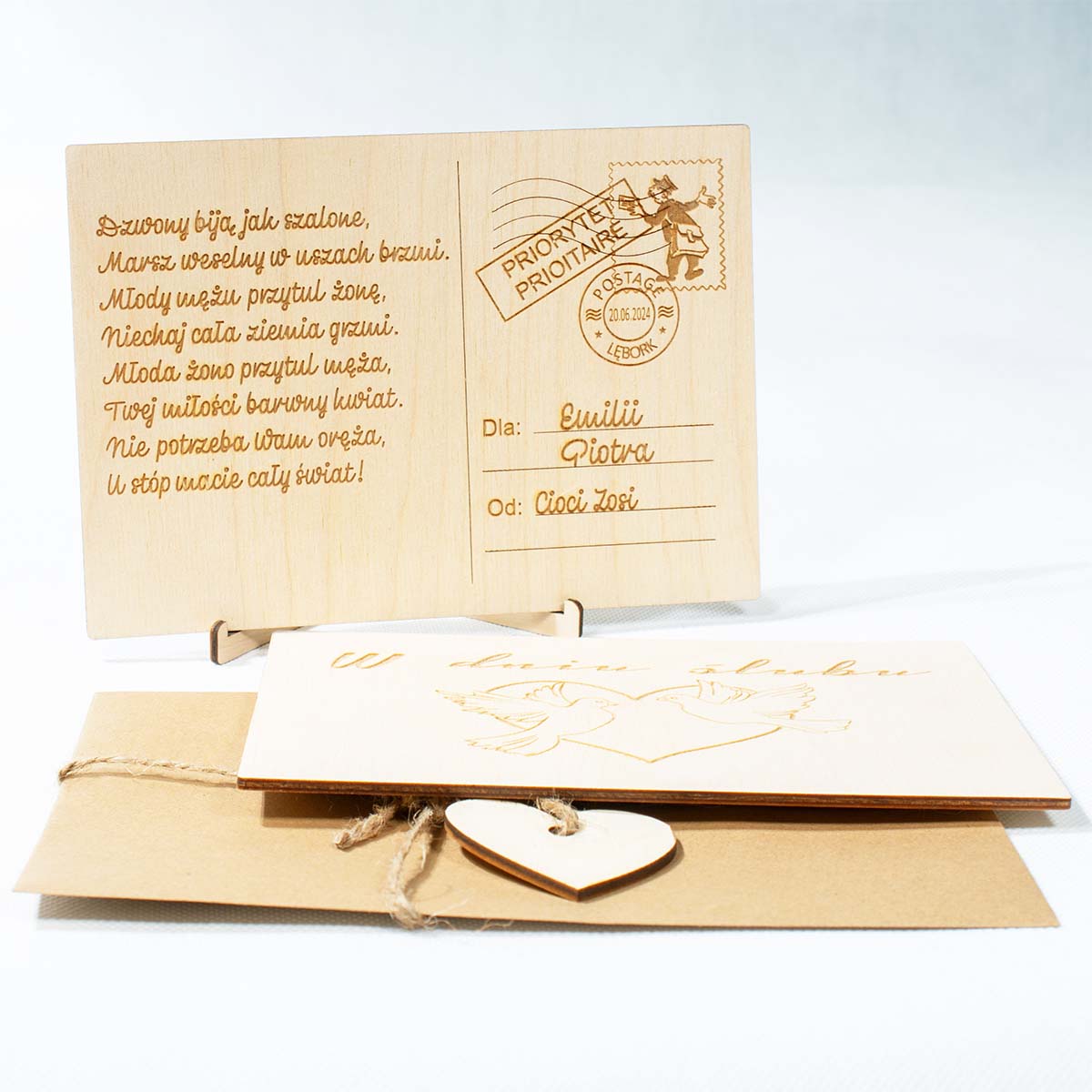 kartka poczt slub 02 2 Duża drewniana kartka pocztowa z życzeniami