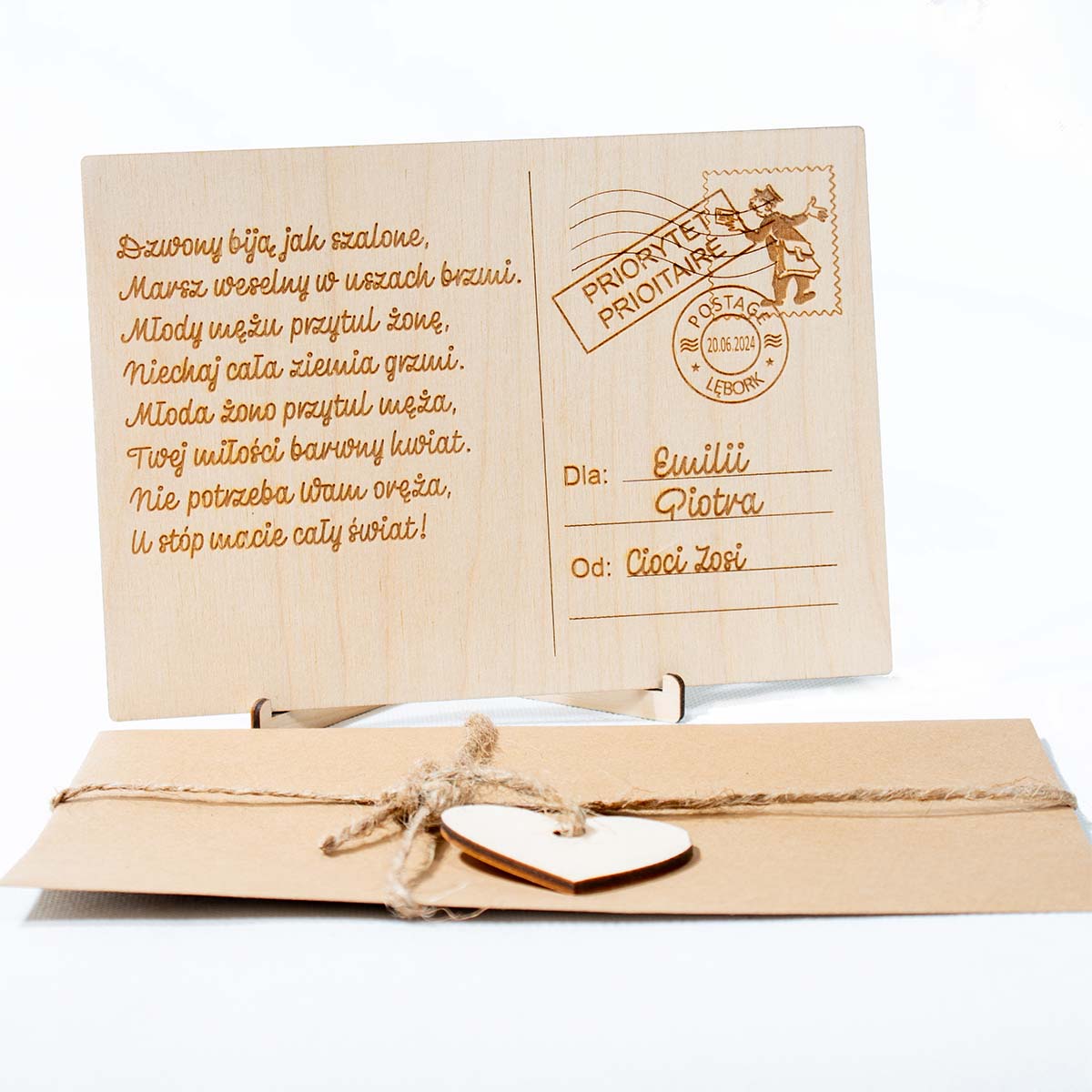 kartka poczt slub 02 4 Duża drewniana kartka pocztowa z życzeniami