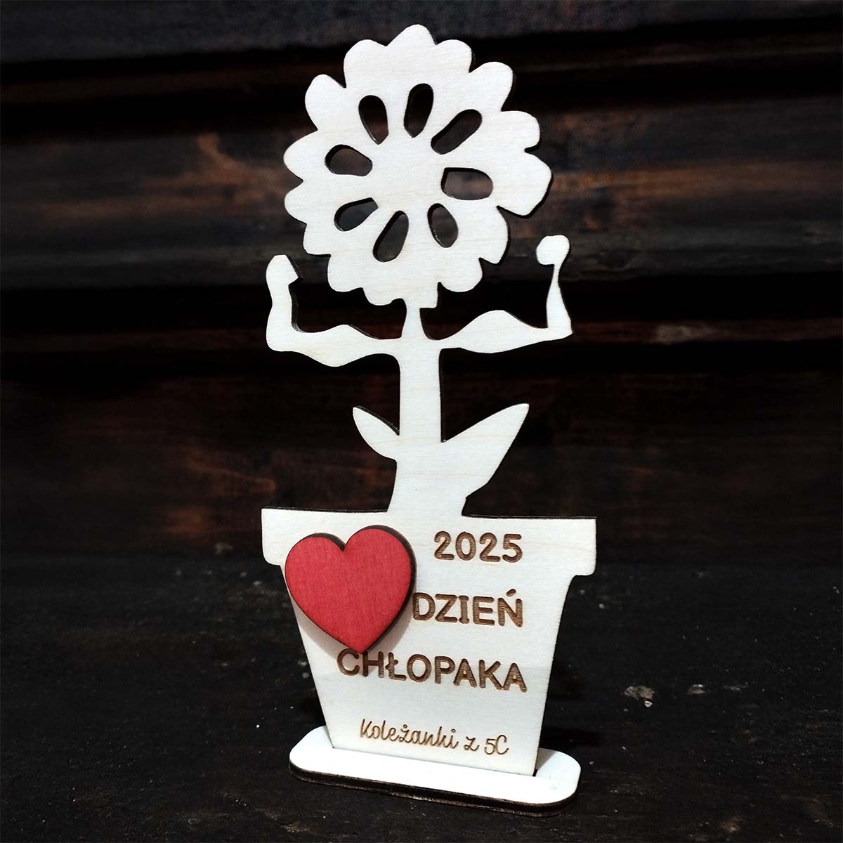 kwiatek 01ch 2 Drewniany kwiatek prezent na dzień chłopaka