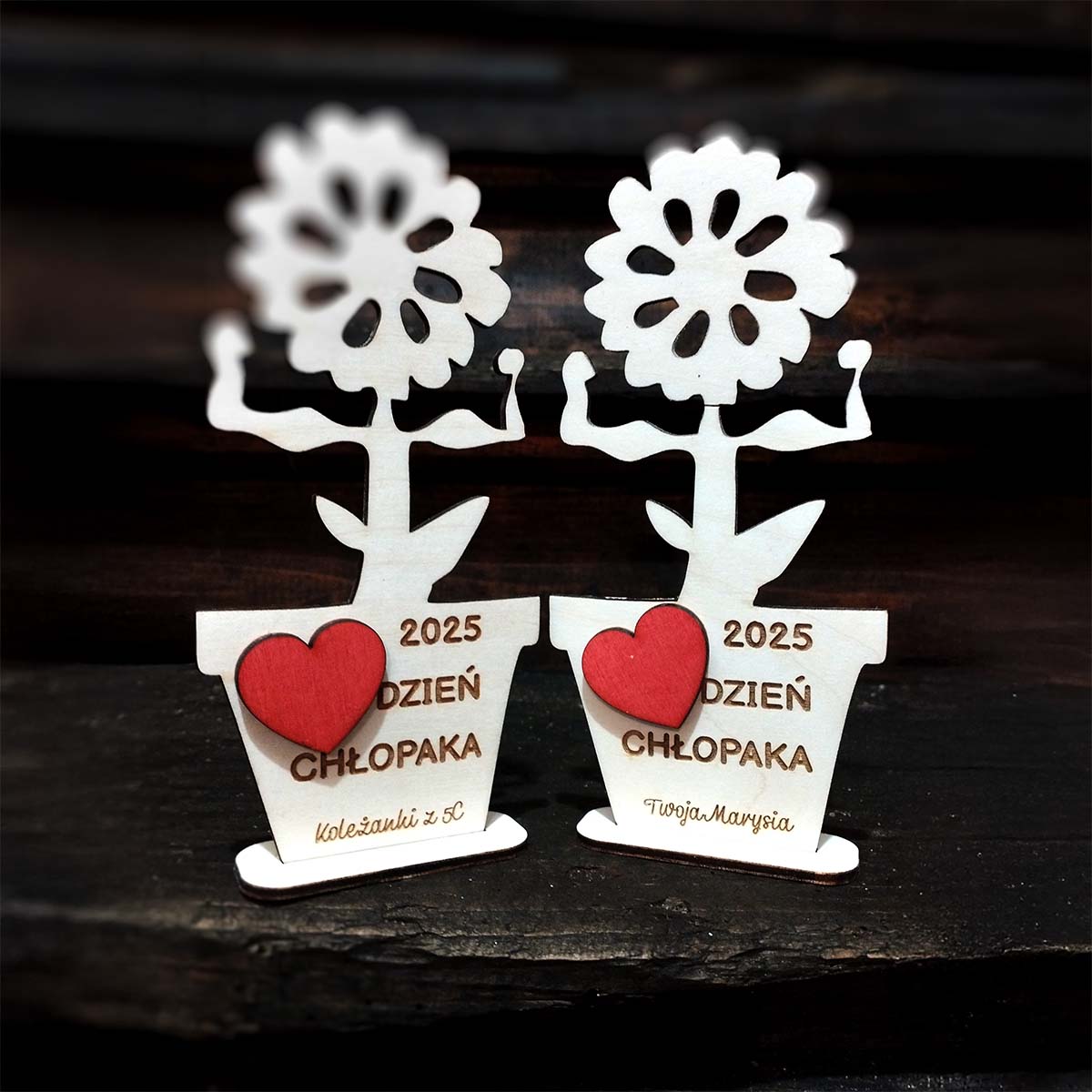 kwiatek 01ch 4 Drewniany kwiatek prezent na dzień chłopaka