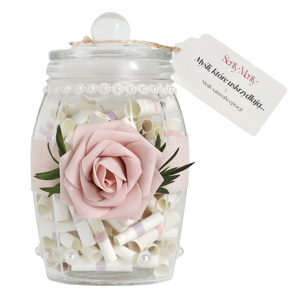 01 Sloik samoakceptacjii Słoik Samoakceptacji Rosa – Eliksir Pewności Siebie | Rękodzieło z Sercem