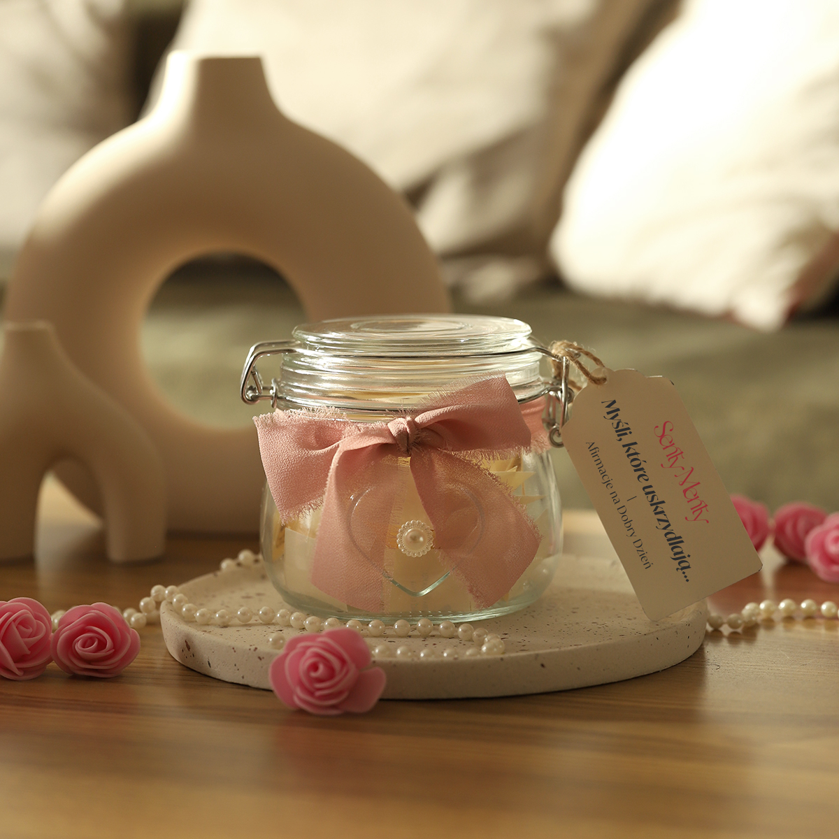 aukcje wzor 4 Afirmacje na Dobry Dzien P2 Afirmacje na Dobry Dzień Słoik Lila Dobre Myśli Rękodzieło na Prezent