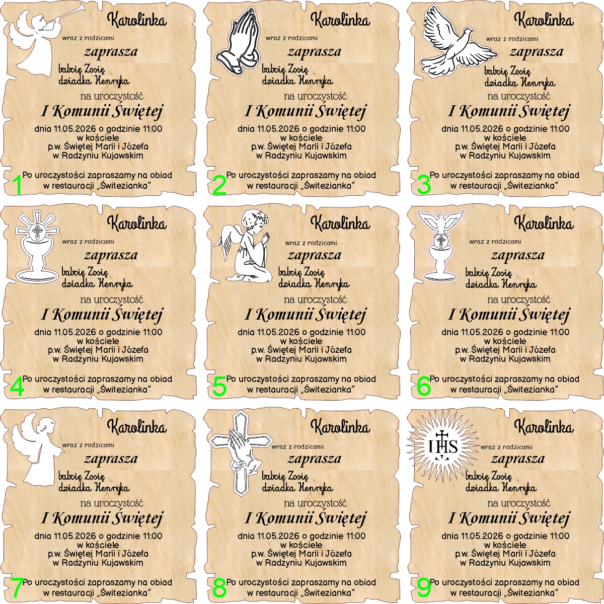 zaproszenie kom 3 8 Zaproszenie na Komunię Świętą personalizowane